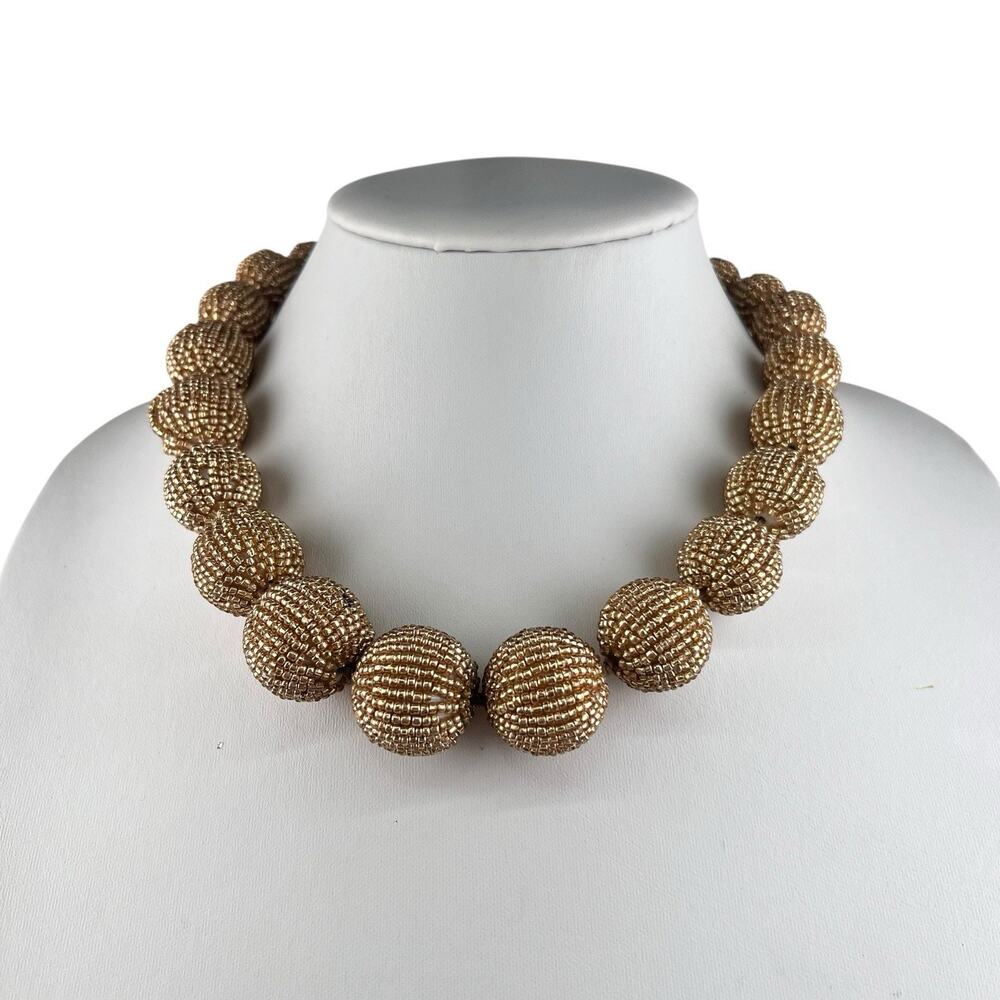 J. Crew Chunky Seed Bead Necklace Gold Tone Statement 18-20"